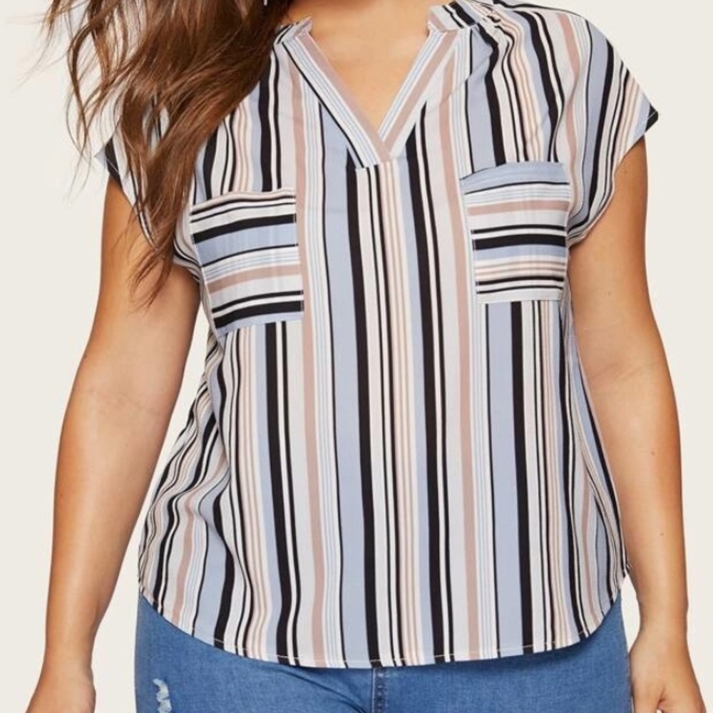 Plus - V Neck Short Sleeve Blouse - 1X / 14